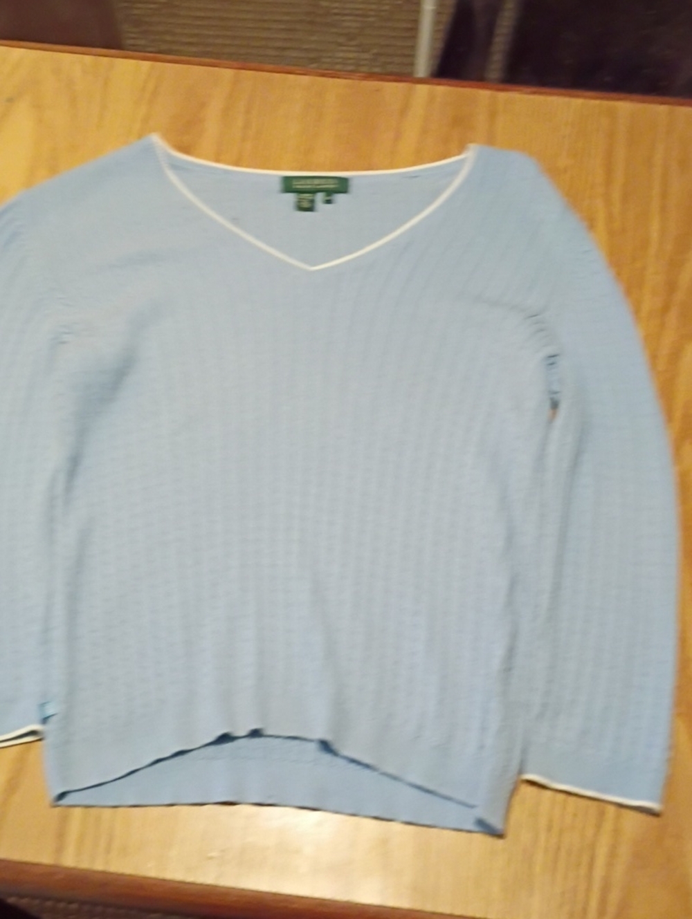 Lauren Ralph Lauren Pale Blue V-Neck Cable Knit Sweater